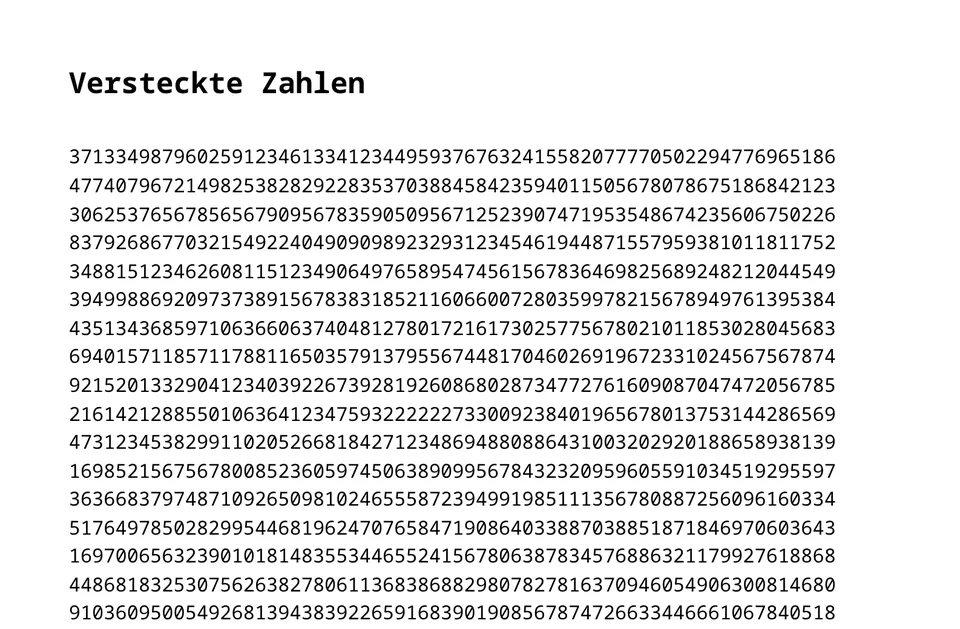 Beispiel-Ergebnis von Versteckte Zahlen mit Zifferngitter